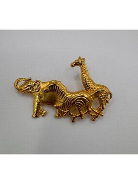 Premier Designs Elephant Brooch Gold Tone African Safari Figural Pin Vintage